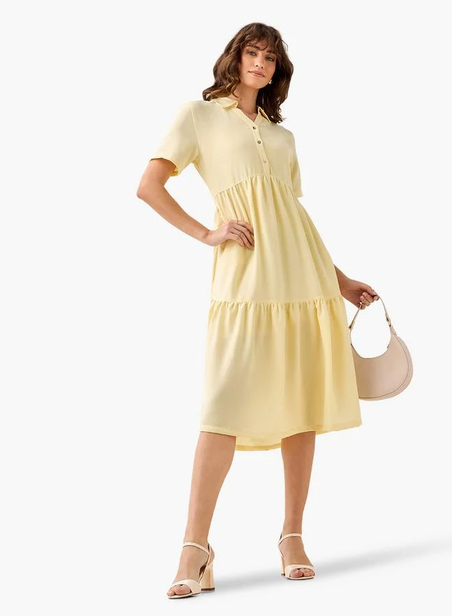 Splash FAV Tiered Midi Dress with Collar